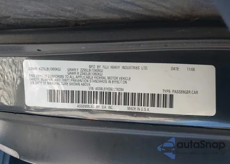 2009 Subaru Legacy 2.5I from USA, damaged, VIN 4S3BL616397226284